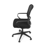 Židle kancelářská, černý MESH a černá látka, plastový kříž, houpací mechanismus.