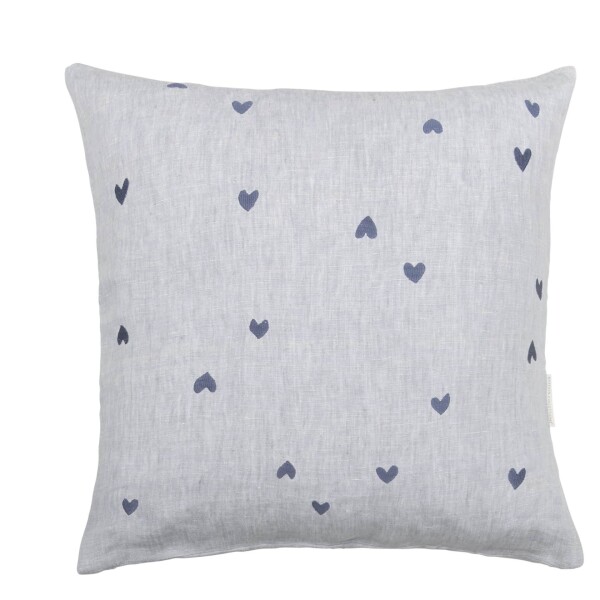 Bastion Collections Lněný povlak na polštář Blue All Hearts 60 x 60 cm, modrá barva, textil