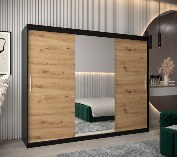 Šatní skříň Abi T1 Barva korpusu: Černá, Rozměry: 250 cm, Dveře: Dub artisan