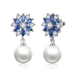 Náušnice s perlou a krystaly Swarovski Samantha, Modrá