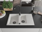 MEXEN/S - Gaspar granitový dřez 1.5 s odkapávačem 737 x 475 mm, bílá, černý sifon 6507731505-20-B