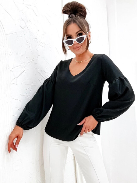 Elegantní dámská černá halenka s ozdobnými rukávy (698) odstíny černé S (36)