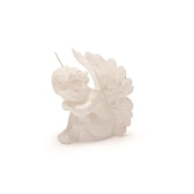 Svíčka anděl sedící bílá perleťová 10 cm x 9 cm x 7,5 cm Svíčka anděl sedící bílá perleťová 10 cm x 9 cm x 7,5 cm