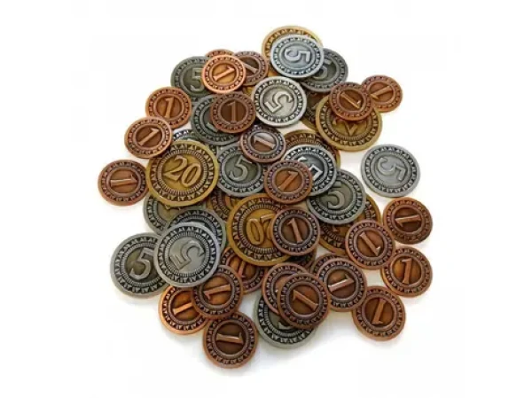 TLAMA games Sada univerzálních kovových mincí (50 ks) (metal coins set, 25x 1, 15x 5 a 10x 20)