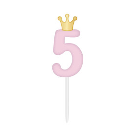 Svíčka dortová světle růžová s korunkou číslo 5 - Albi