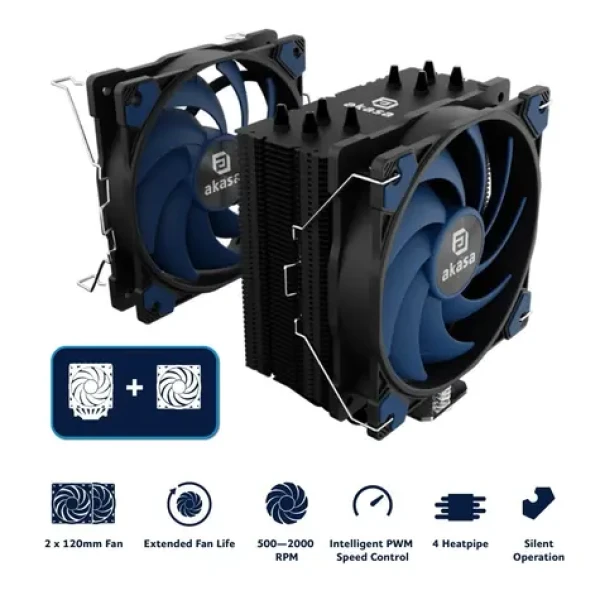 Akasa AK-CC4021KT01 Alucia Bundle / Chladič CPU / 2× 120 mm / 210 W TDP / pro Intel a AMD (AK-CC4021KT01)