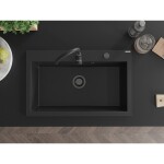 MEXEN/S - Elix granitový dřez 1-miska 800 x 500 mm, černá, sifon zlatá 6527801005-77-B