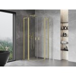MEXEN/S - Mist L sprchový kout čtvrtkruh, křídlové 90 x 90, transparent, zlato kartáčovaná 8A32L-090-090-55-00
