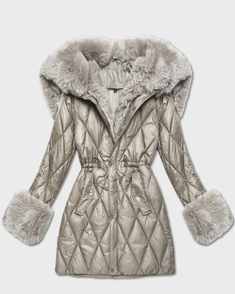 Béžová bunda s kožešinovou kapucí, která tvoří límec (T3-2635#-62) odstíny béžové XL (42)