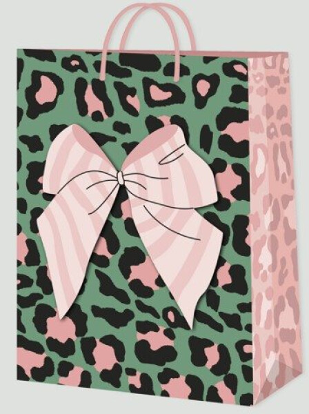 Dárková taška velká - Zelená leopardí s mašlí (26 × 12,7 × 32,4 cm) - Albi