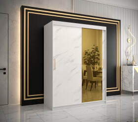 Šatní skříň Abi Golden T2 Barva korpusu: Bílá, Rozměry: 150 cm, Dveře: Bílý mramor se zlatým zrcadlem