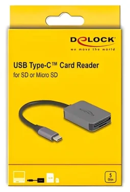 DeLock USB-C čtečka karet SD/microSD šedá / Čtečka karet / USB-C 3.2 Gen 1 / 5 Gbps (91009)