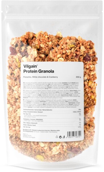 Vilgain Protein Granola – 3× Pistácie, bílá čokoláda a brusinky 350 g