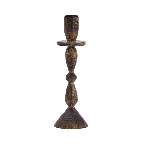MADAM STOLTZ Dřevěný svícen Dark Natural 23 cm, přírodní barva, dřevo