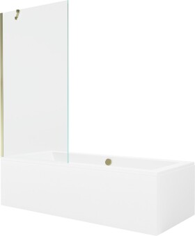 MEXEN/S - Cube obdélníková vana 180 x 80 cm s panelem + vanová zástěna 90 cm, transparent, zlatá 550518080X9509000050