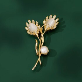 Opálová brož s perlou a zirkony Isabelle, Zlatá