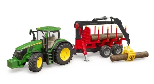 Bruder 03154 Traktor John Deere s lesnickým přívěsem a kládami
