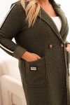 Dámský kabát Plus Size z umělého beránka s kapsami khaki UNI