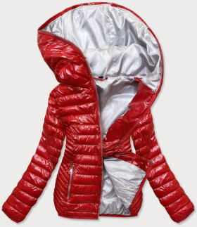 Červená prošívaná dámská bunda kapucí (B9752) odcienie czerwieni
