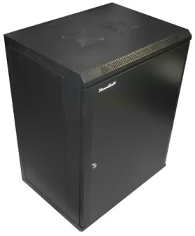 XtendLan 15U 600x450 mm / Nástěnný rozvaděč / jednodílný / plné dveře / proti vykradení (WS-15U-64-FS-BLACK-P)