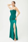 Lafaba Women's Emerald Green Stone Underwire Bodice Slit Long Satin Evening Dress