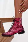 Kožené vzorované kotníkové boty na ploché podrážce Maciejka 06391-23 Růžové 38