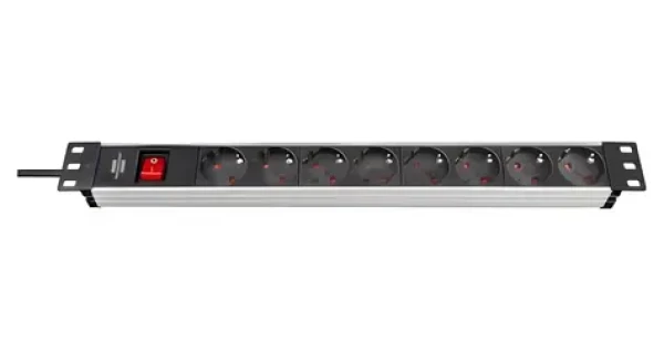 Brennenstuhl Alu-Line černá / Napájecí lišta / 19" / 8x zásuvka / vypínač / 3500 W / 2m kabel (1390007018)