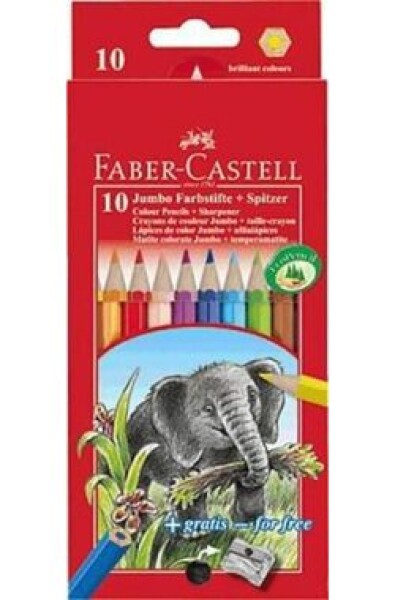 Faber-Castell Jumbo - Pastelky šestihranné - 10 ks + ořezávátko / rozmývatelné (111210)