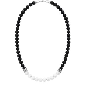 Pánský korálkový náhrdelník Marco - 8 mm bílý howlit a onyx, Bílá/čirá 60 cm