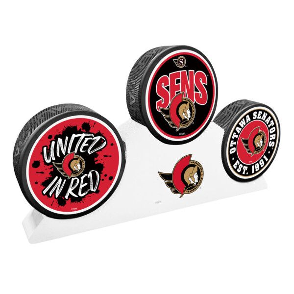 Mustang Puk Ottawa Senators NHL 3 Puck Podium Set