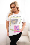 Dámská bavlněná halenka Plus Size se zlatým nápisem bílá + zelená UNI
