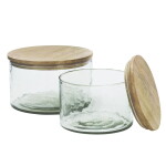 MADAM STOLTZ Skleněná dóza s dřevěným víčkem Bamboo wide, čirá barva, sklo, dřevo