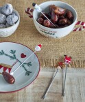 Bloomingville Koktejlová vidlička Feliz Red – set 4 ks, červená barva, sklo, kov