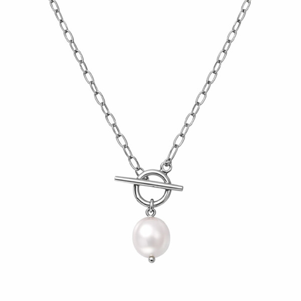 Náhrdelník s barokní perlou Charlotte - chirurgická ocel, Stříbrná 42 cm