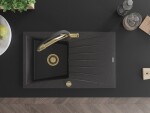 MEXEN/S - Cesar granitový dřez s odkapávačem včetně baterie Duo, černá kropenatá 6514-76-671701-57-G