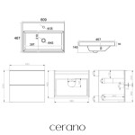 CERANO - Koupelnová skříňka Velora - černá matná, úchytka chrom + keramické umyvadlo Viano - bílá lesklá - 60,9x58x46,7 CER-541756