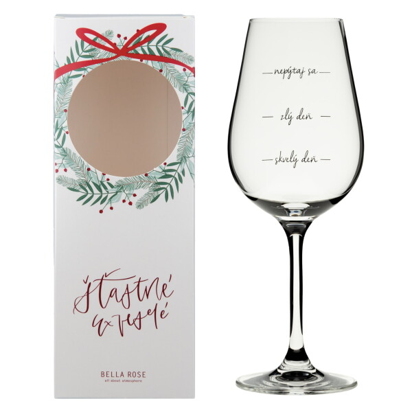 Bella Rose Sklenice na víno Nepýtaj sa! + vánoční krabička – SK, čirá barva, sklo, 350 ml
