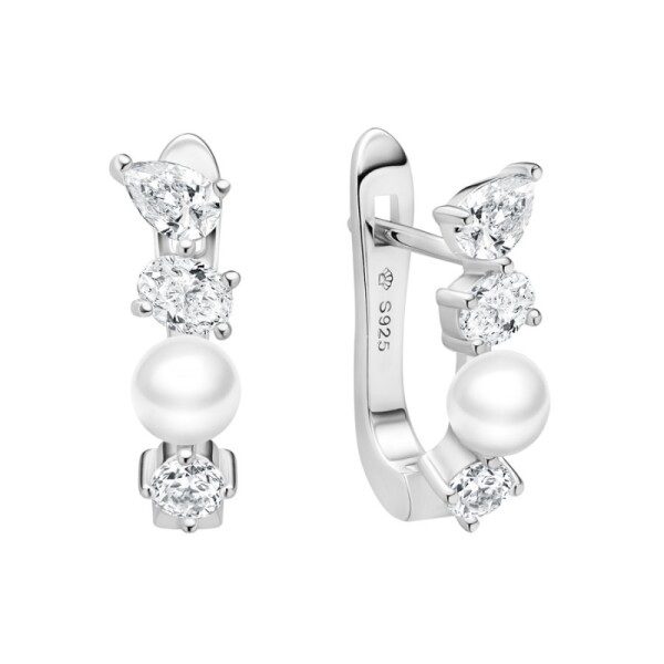 Stříbrné náušnice s perlou a zirkony Nicol - stříbro 925/1000, Stříbrná Bílá
