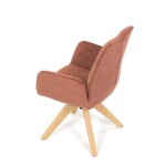 Židle jídelní s područkami, oranžová voděodpudivá látka, dubové nohy, otočná 360°