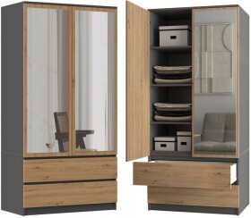 FRONTI Šatní skříň SS-90 zrcadlo Antracit + dub artisan 15167