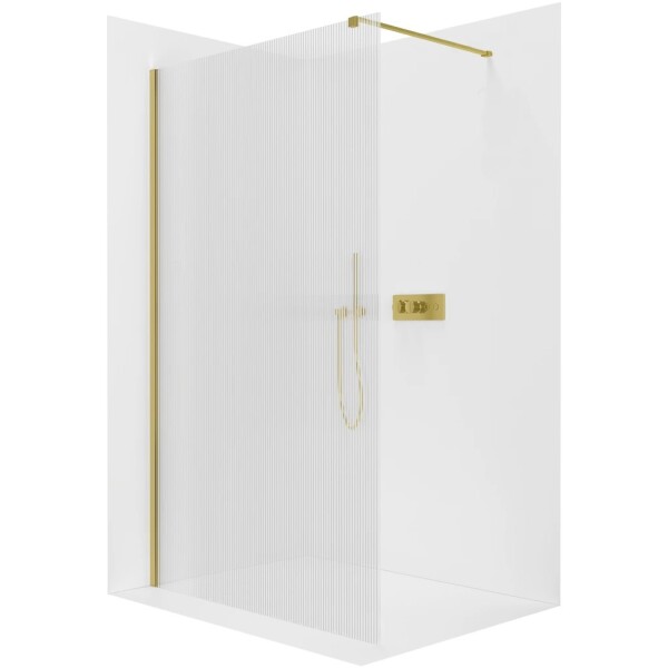CERANO Sprchová zástěna Walk-in Onyx Cube L/P - 8 mm - hranatá vzpěra - zlatá, rýhované sklo - 60x200 cm
