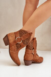 Semišové kotníkové boty v cowboyském stylu s perforací na podpatku 2994 Camel 40