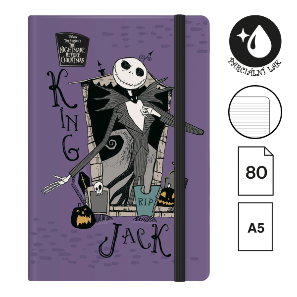 Colorino zápisník s gumičkou, Tim Burton 2, A5, 80 g, 80 listů, linkovaný, fialový