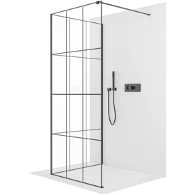 CERANO Sprchová zástěna Walk-in Onyx Corner Cube L/P - 8 mm - hranatá vzpěra - černá matná, industriální sklo - 110x110x200 cm