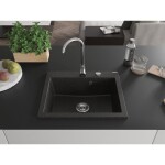 MEXEN - Elix granitový dřez 1-miska 600 x 500 mm, černá/zlatá metalik, sifon chrom 6525601005-75