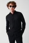 Avva Men's Black Buttoned Collar Textured Cotton Slim Fit Slim Fit Shirt