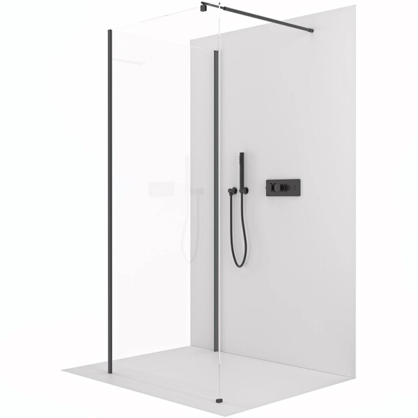 CERANO Sprchová zástěna Walk-in Onyx Corner Round L/P - 8 mm - kulatá vzpěra - černá matná, transparentní sklo - 130x140x200 cm