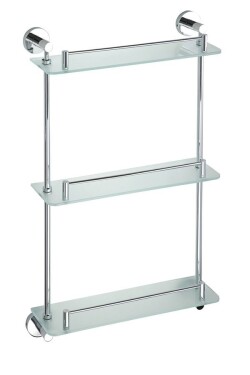 SAPHO - X-ROUND E skleněná polička trojitá s hrazdou 380x675x130, chrom XR608