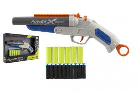 Pistole/Brokovnice na pěnové náboje plast 38cm + pěnové náboje 10ks v krabici 40x26x6cm