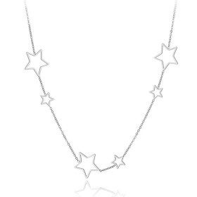 Ocelový náhrdelník Lauro - chirurgická ocel, hvězdy, Stříbrná 40 cm + 5 cm (prodloužení)
